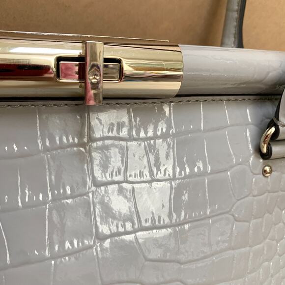 KATE SPADE Knightsbridge Large Gray Croc Emboss Patent Leather CONSTANCE Satchel - Picture 7 of 16